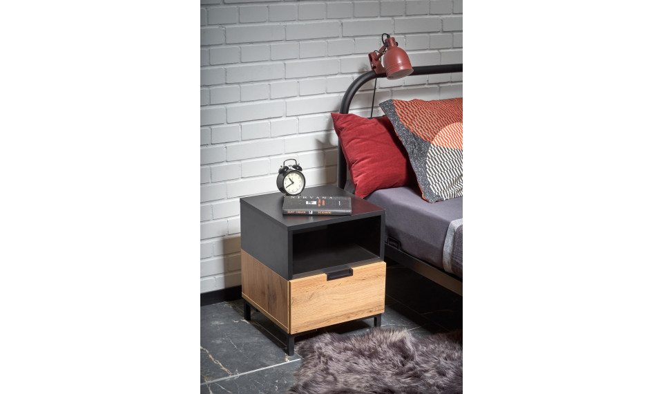 SILVIA Прикроватная тумба, цвет дуб вотан/черный | Прикроватные тумбочки | ZIPhome.ee изображение 3