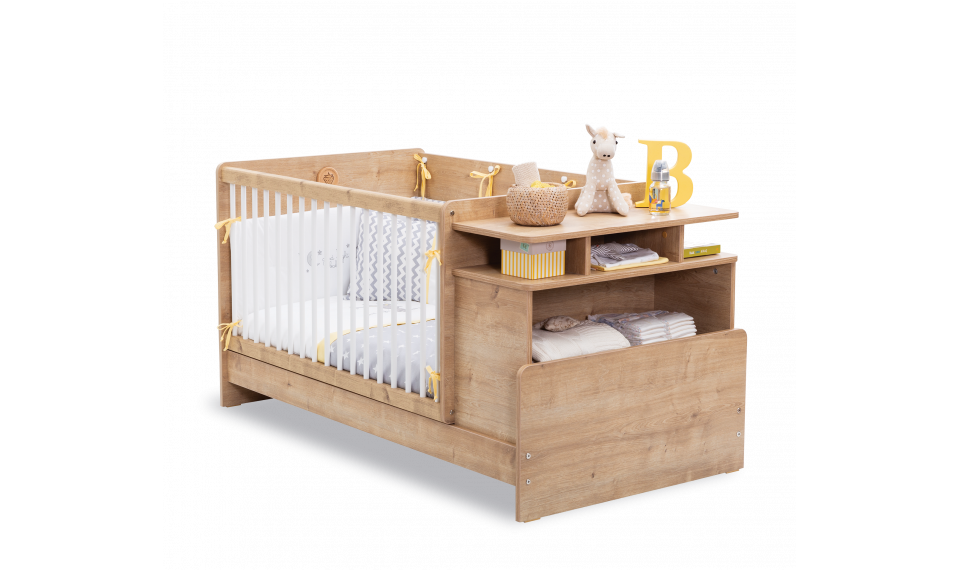 MOCHA CONVERTIBLE BABY BED WITH TABLE OAK (70x110-70x140 cm) | Baby beds | ZIPhome.ee image 1