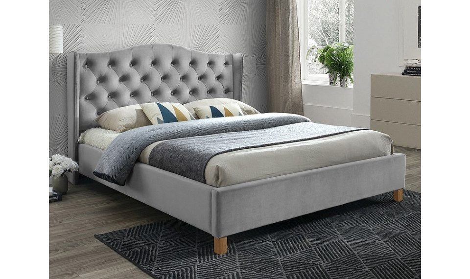 Voodi ASPEN 160x200 VELVET BLUVEL 03 helehall | Voodid | ZIPhome.ee pilt 1
