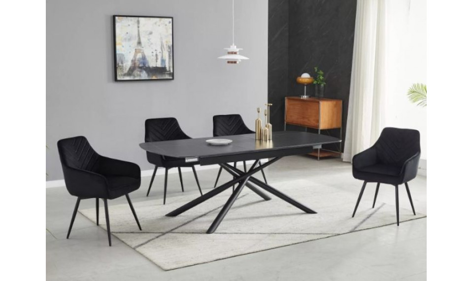Extendable dining table GASTON ceramic black marble/black 140-180x80 cm | Tables | ZIPhome.ee image 3